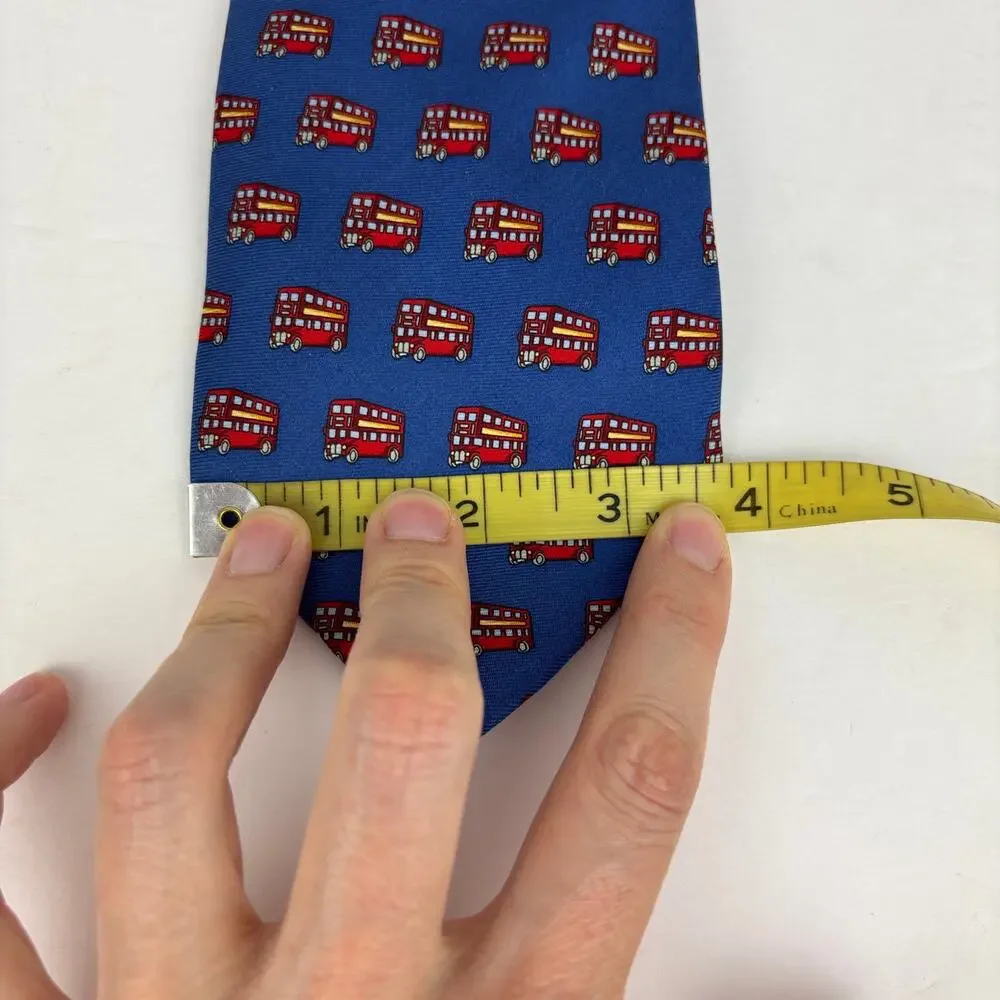 Silk Tie London Double Decker Bus Print Beaufort Tie Rack 100% silk vintage blue